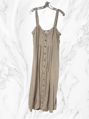 Seraphine linen blend Button-Front Tan Midi Sundress sleeveless size 14